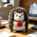 Cute plush hedgehog toy holding a red apple soft stuffed doll for kids companion and comforting. - Deep Brown Hedgehog - Apple