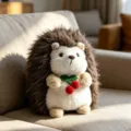 Cute hedgehog plush toy holding fruit, soft stuffed animal doll for kids companion, cozy home decor. - Deep Brown Hedgehog - Cherry