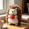 Cute plush hedgehog toy holding a red apple soft stuffed animal for kids companionship. - Light Brown Hedgehog - Apple