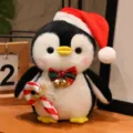 Cute Christmas penguin plush toy wearing a Santa hat and holding candy cane for kids. - Christmas Cane Penguin