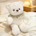 Cute white teddy bear plush toy with green plaid bib, soft stuffed animal doll for kids. - White Bear / 30cm (0.45kg)