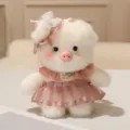 Niedliches flauschiges Schweinchen Plüschtier mit rosa Kleid und Mütze, weiche Stofftier Puppe - Rosa Hut Rosa Tüllkleid
