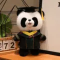 Mignon panda en peluche avec toque de remise de diplôme, poupée douce cadeau de graduation. - Col Jaune Style C