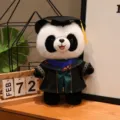 Mignon panda en peluche portant une toque et une robe de remise de diplôme, poupée douce cadeau. - Col Bleu Style C