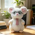 Cute mouse plush toy with glasses and tie soft stuffed animal doll for kids room decor desk ornament - White Mouse