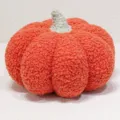 Orange plush pumpkin pillow, cute textured mini stuffed toy and autumn holiday decor item. - Red