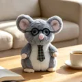 Cute gray plush mouse toy with round glasses and plaid tie, soft stuffed animal doll for kids. - Grey Mouse