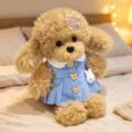 Lindo poodle rizado de peluche con vestido azul, suave muñeco de peluche regalo para niños. - Estilo Vestido - Camello