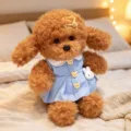 Adorable perro de peluche vestido, suave muñeca de cachorro con vestido azul para los niños. - Estilo Vestido - Marrón