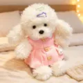 Adorable perro caniche de peluche vestido, suave peluche de perrito con vestido rosa regalo niños. - Estilo Vestido - Blanco