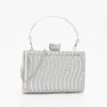 Silver rhinestone evening clutch bag with metal round handle and chain strap for women party dress. - Silver Sparkling Full Rhinestone Style (14)