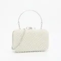 Elegant pearl evening clutch bag with metal ring handle and chain for women evening parties. - White Artificial Pearl Inlaid Style (17)