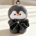 Cute plush penguin keychain, soft fluffy animal doll bag pendant with black bow and crown. - Black Princess Dress Style