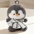 Cute fat penguin plush toy with crown and bow, fluffy stuffed doll bag keychain accessory. - White Princess Dress Style