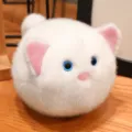 Cute round white cat plush toy, soft fluffy stuffed animal doll for kids and stress relief. - White Cat
