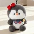 Cute fat penguin plush toy keyring for cute girls backpack bag charm soft stuffed doll pendant. - Red Bib Style