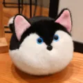 Cute round plush cat toy, soft stuffed animal plushie with blue eyes for kids decoration. - Husky