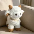 Cute fluffy lamb plush toy with brown horns and lace bib, soft stuffed doll for kids. - 25cm (Standing) / Brown