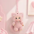 Grazioso peluche volpe rosa pendente portachiavi, soffice animale imbottito con collana di perle. - 19cm / Rosa