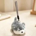 Cute gray plush puppy dog keychain soft bag charm fluffy animal toy pendant fluffy decor - Husky