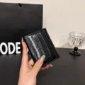Portefeuille court noir motif crocodile pour femme, porte-cartes pliant minimaliste. - Noir