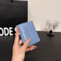 Portefeuille court motif crocodile bleu pour femme, porte-cartes pliante chic et simple. - Bleu
