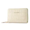 Minimalist retro crocodile texture women card holder wallet with gold zipper and compartments. - Crocodile Pattern 9-Card / White