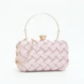 Pink woven satin evening clutch bag with gold metal round handle and crystal clasp. - Pink Woven Satin Style (1)