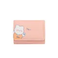 Cute pink trifold short wallet for women and students, featuring a lovely bear print design. - Short Tri-fold Wallet / HEY Bear-Pink