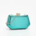 Metallic green evening clutch bag with gold chain and rhinestone clasp for women elegant party. - Metallic Luster Embossed Style (8)