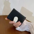 Γυναικείο μικρό πτυσσόμενο πορτοφόλι μαύρο χαριτωμένη γάτα ανάγλυφο PU δέρμα - Μαύρο