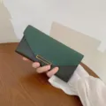 Women long green wallet folding PU leather card holder elegant clutch purse daily use - Green