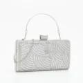 Silver rhinestone evening clutch bag with metal ring handle and chain strap for women - Silver Rhinestone Pave Style (10)