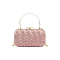 Ροζ πλεκτή γυναικεία τσάντα clutch με μεταλλική λαβή και αλυσίδα για κομψό βραδινό πάρτι. - Ροζ