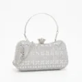 Silver rhinestone evening clutch bag with metal round handle and sparkling crystal decor. - Silver Long Crystal Fully Covered Style (13)