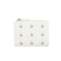 White floral embroidered short wallet, cute compact bi-fold coin purse with zipper closure. - White