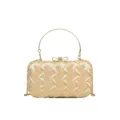 Χρυσή πλεκτή τσάντα βραδινή clutch με μεταλλική λαβή κρίκο και αλυσίδα για γυναίκες. - Χρυσό