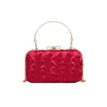 Borsa da sera intrecciata in raso rosso con manico rotondo dorato e catena per donna. - Rosso