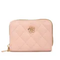 Porta carte trapuntato rosa da donna, piccolo portamonete con cerniera e graziosa camelia. - Stile Trapuntato Camelia / 18 slot per carte / Rosa