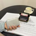 Women zipper card holder multi slot accordion wallet metallic small coin purse stylish bag - Smooth Pattern Silver