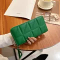 Green quilted long wallet for women with zipper and wrist strap chic fashion style - Triangle Lattice - Green