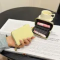 Women's PU leather card holder multi-slot zipper coin purse minimalist daily wallet accessory - Smooth Pattern Cream Yellow