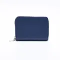 Porte-cartes compact zippé pour hommes et femmes avec plusieurs fentes et cuir souple élégant. - Bleu saphir