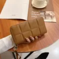 Brown quilted long wallet for women, zip-around design with wrist strap, spacious minimalist style. - Triangle Lattice - Brown