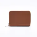 Porte-cartes zippé en cuir marron, petit portefeuille compact et étui multi-fentes. - Marron
