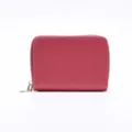Porte-cartes compact rose rouge a fermeture eclair en cuir PU pour un usage quotidien. - Rose rouge