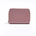 Porte-cartes compact en cuir rose avec fermeture éclair et multiples fentes de rangement. - Rose Vif