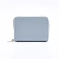 Porte-cartes zippé en cuir grainé bleu clair porte-monnaie compact style minimaliste - Bleu ciel