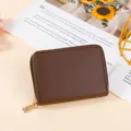 Porte-cartes zippé en cuir marron foncé, petit porte-monnaie compact, portefeuille minimaliste. - Café