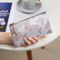 Elegante portafoglio lungo con zip e ricamo farfalla chic, pratico borsellino da donna. - Farfalla Grande-Rosa